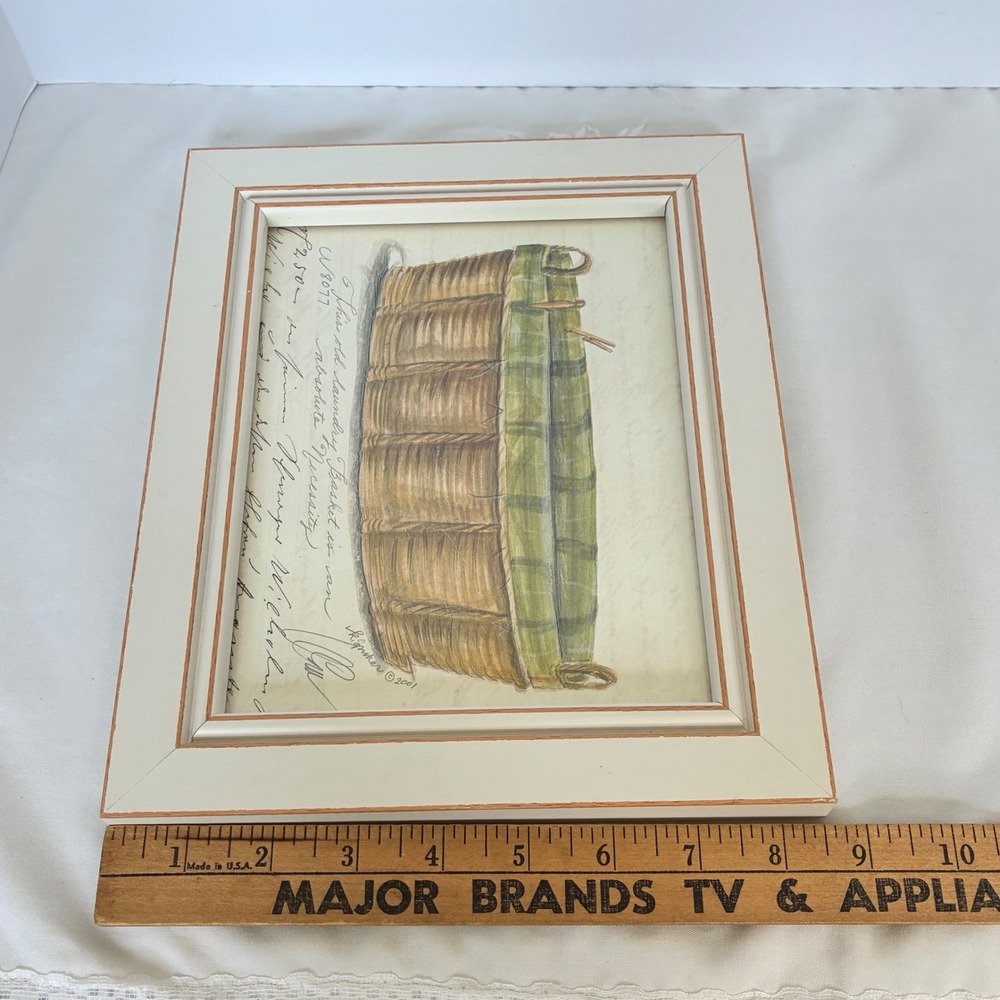 Framed Art Print Laundry Basket Signed K Spicher 2001 Farmhouse Country Cottage - Picture 11 of 12